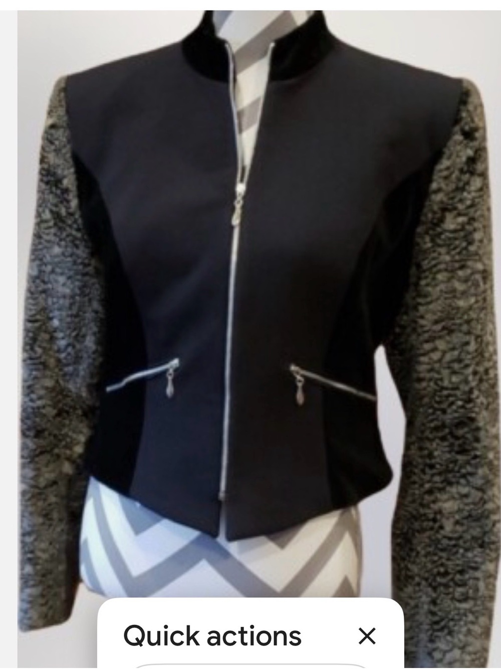 Women’s Cropped Black Jacket with Textured Gray Sleeves - size 8